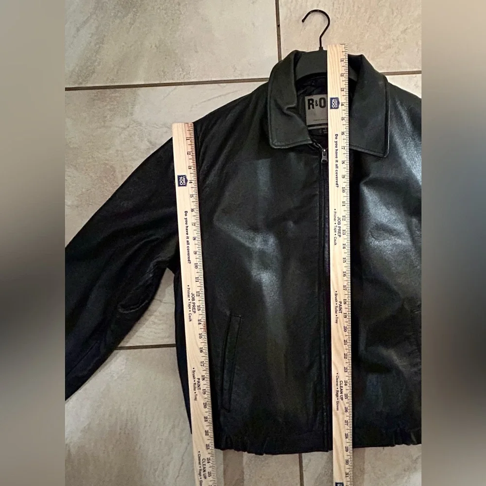 Men's Black Leather Classic Zip Jacket Quilted Lining Casual Pristine R&O Bomber - Picture 12 of 15